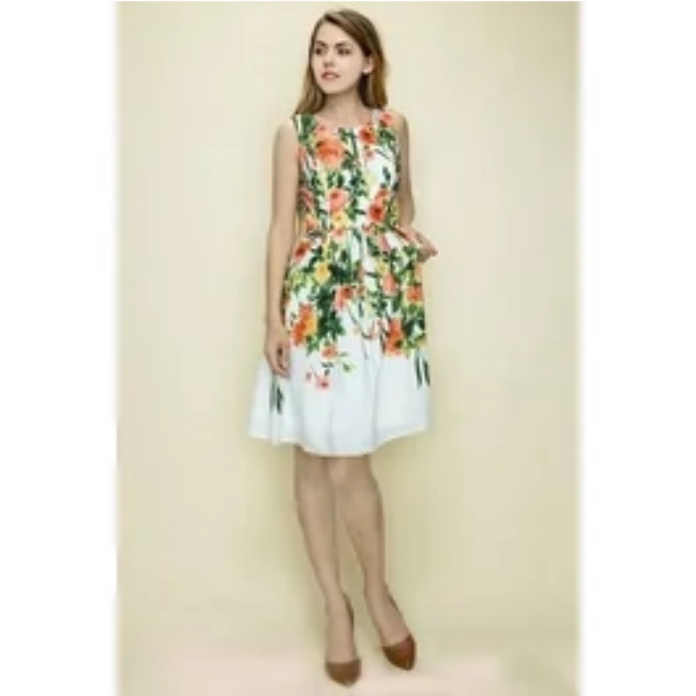Tommy Hilfiger Floral Fit & Flare Jewel Neck Sleeveless A-Line Midi Dress Sz 2 - Picture 4 of 15